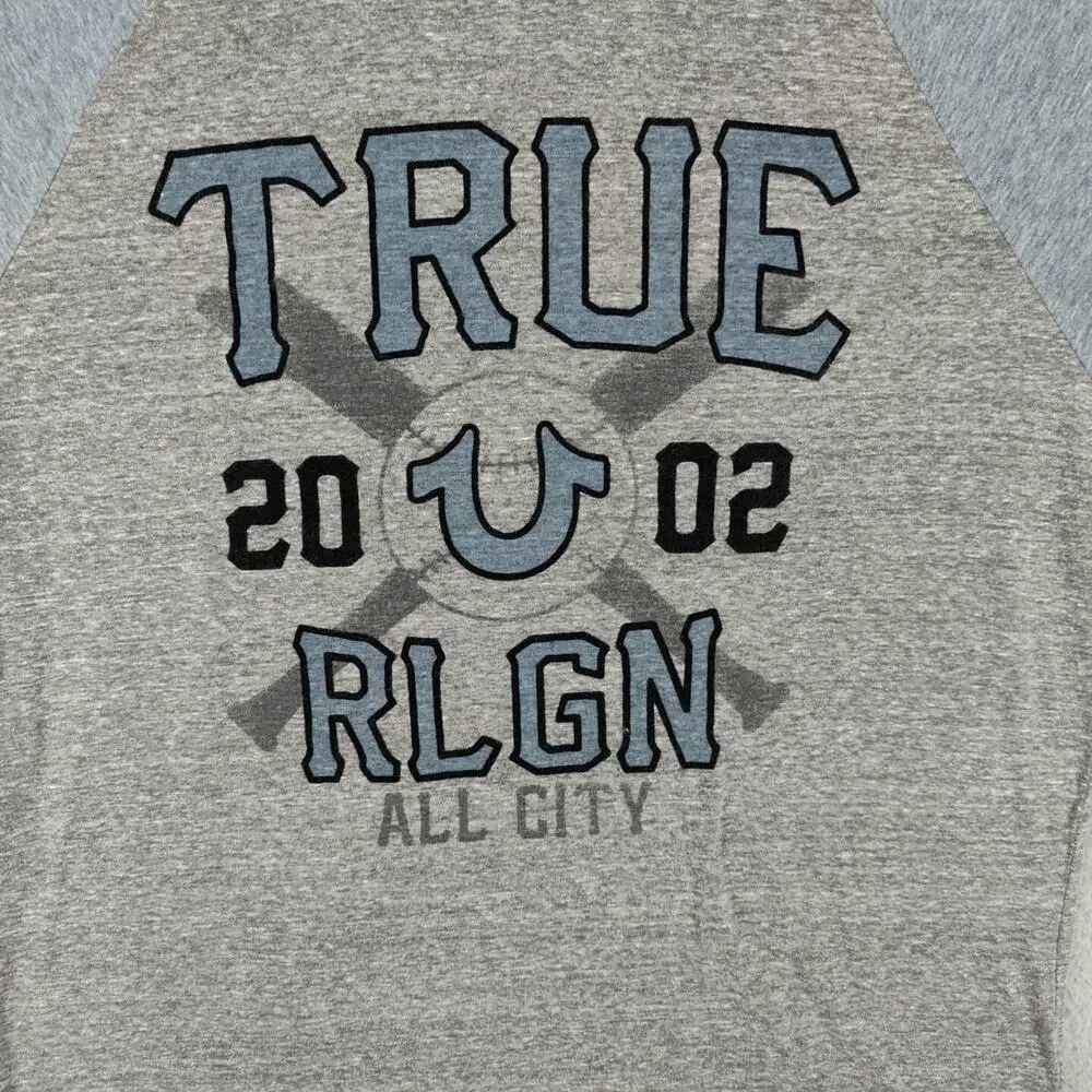 True Religion Raglan Shirt Men's Extra Large Grey Heather Gray Tee